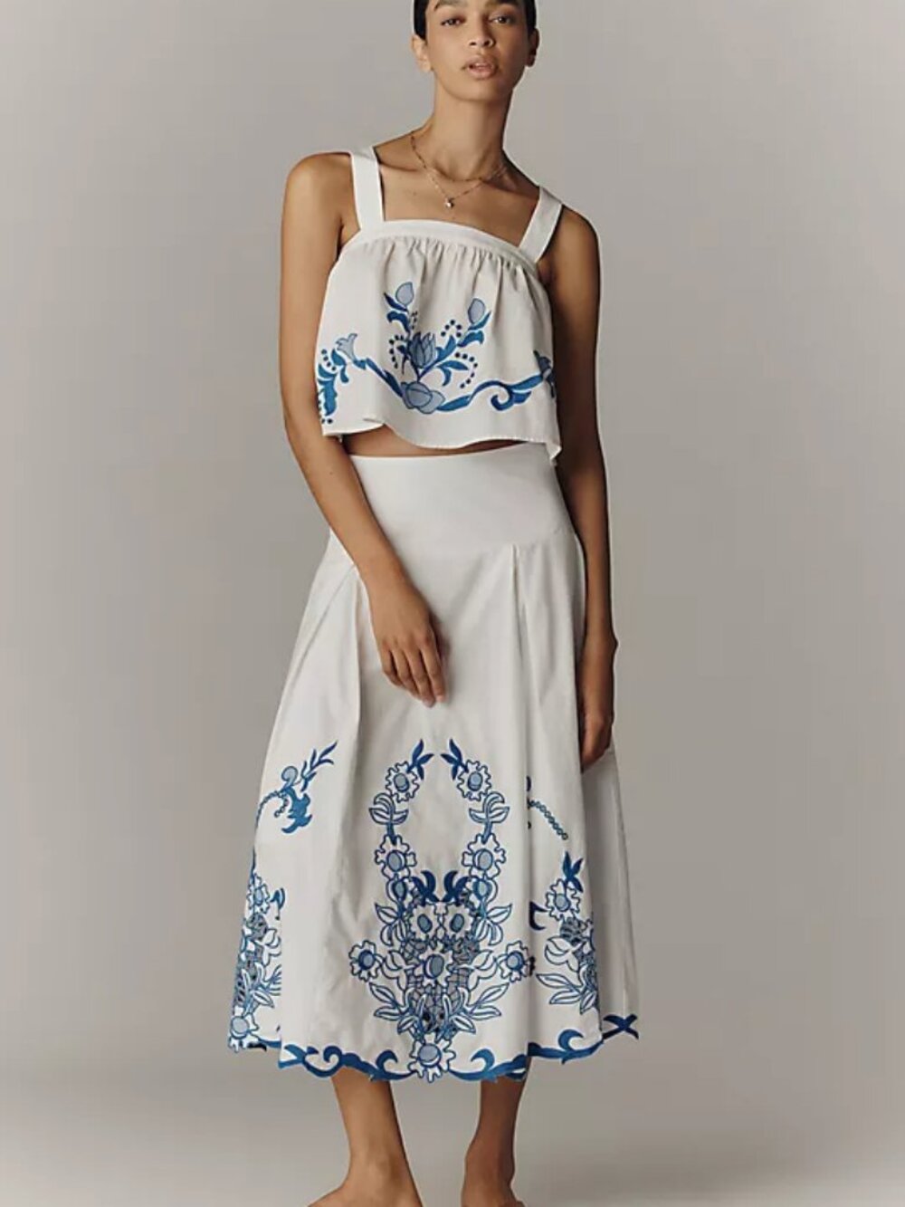 Anthropologie White Cotton Cutwork Embroidered Lined Midi Skirt Size S